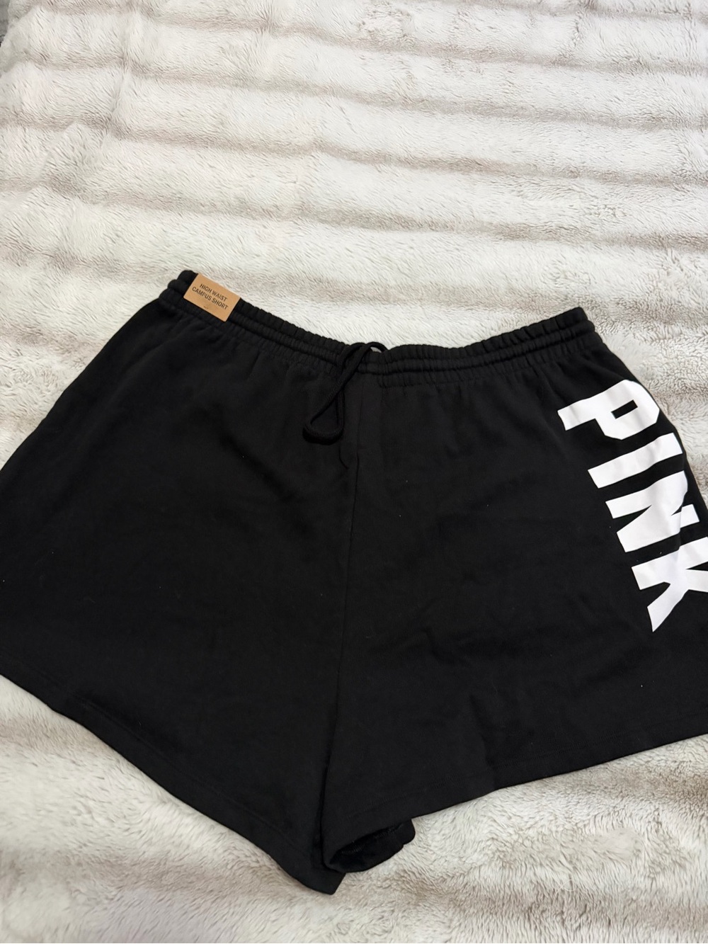 PINK Victoria's Secret Black Athletic Lounge Shorts with White PINK Logo